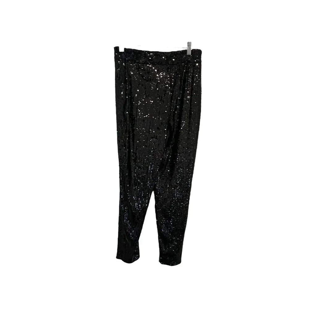 Womens Express Black Sequin Ankle Pants Small Evening Elegant Party Wedding Date - Picture 2 of 10